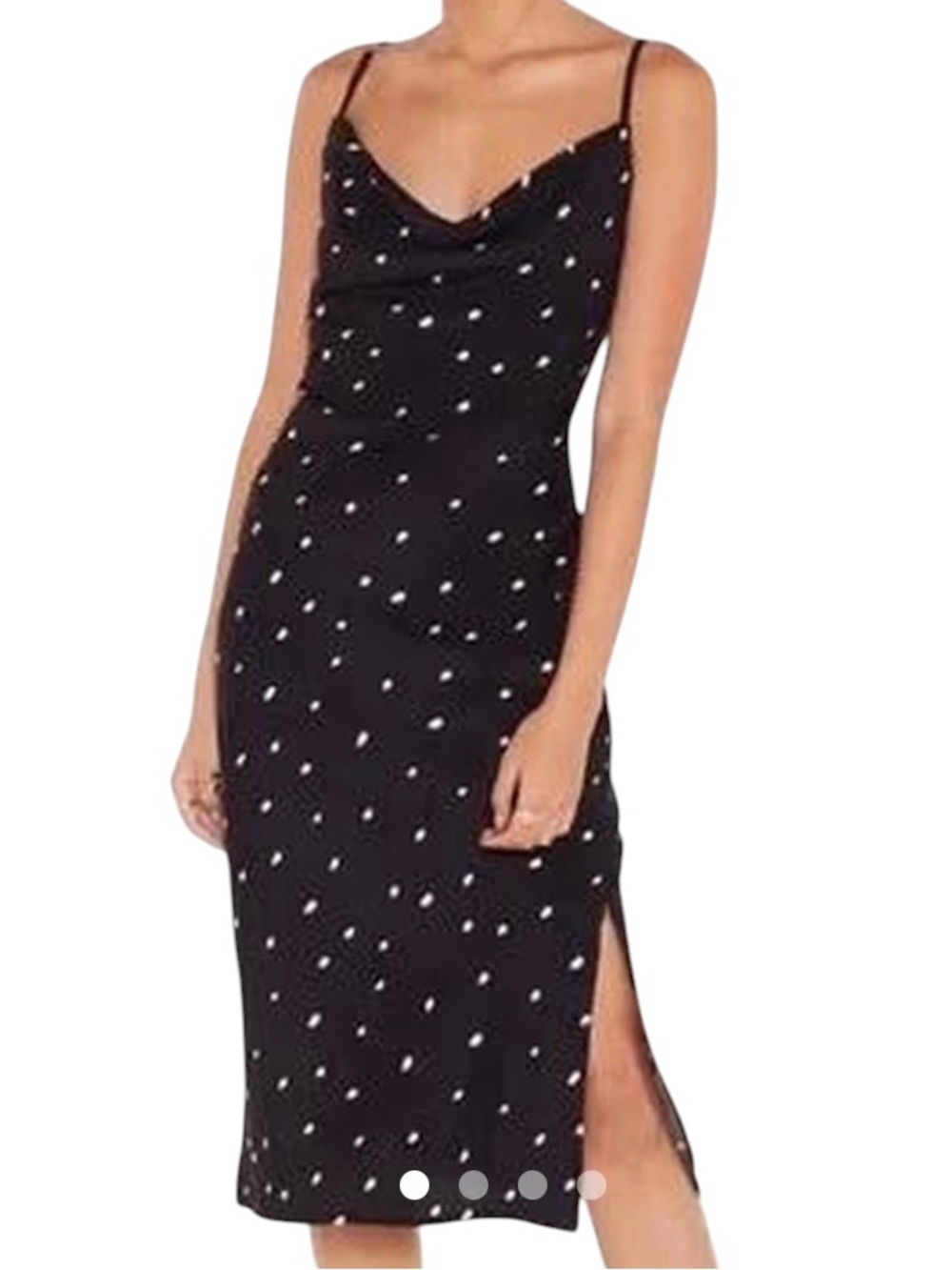 NASTY GAL Black Polka Dot Slip Dress with Cowl Neck